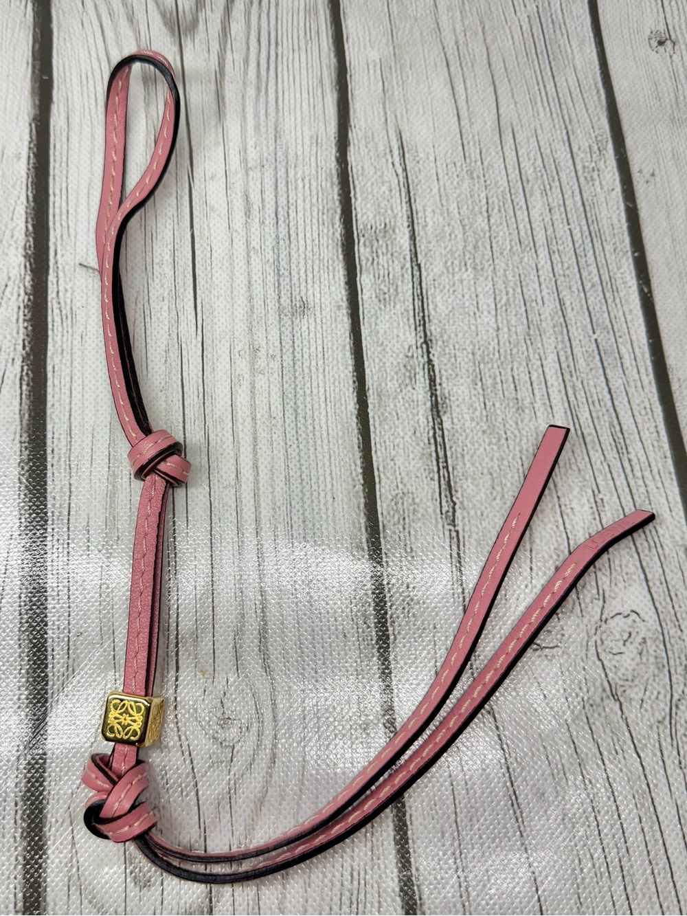 PRE LOVED Loewe Pink Leather Bag Charm Personalization Strap with Gold Dice